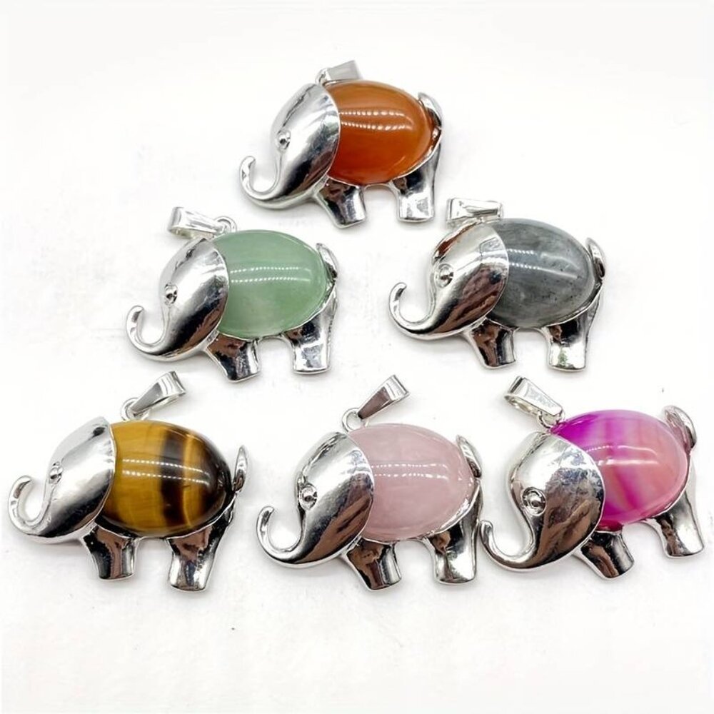 Natural Stone Elephant Gemstone Pendant Necklace